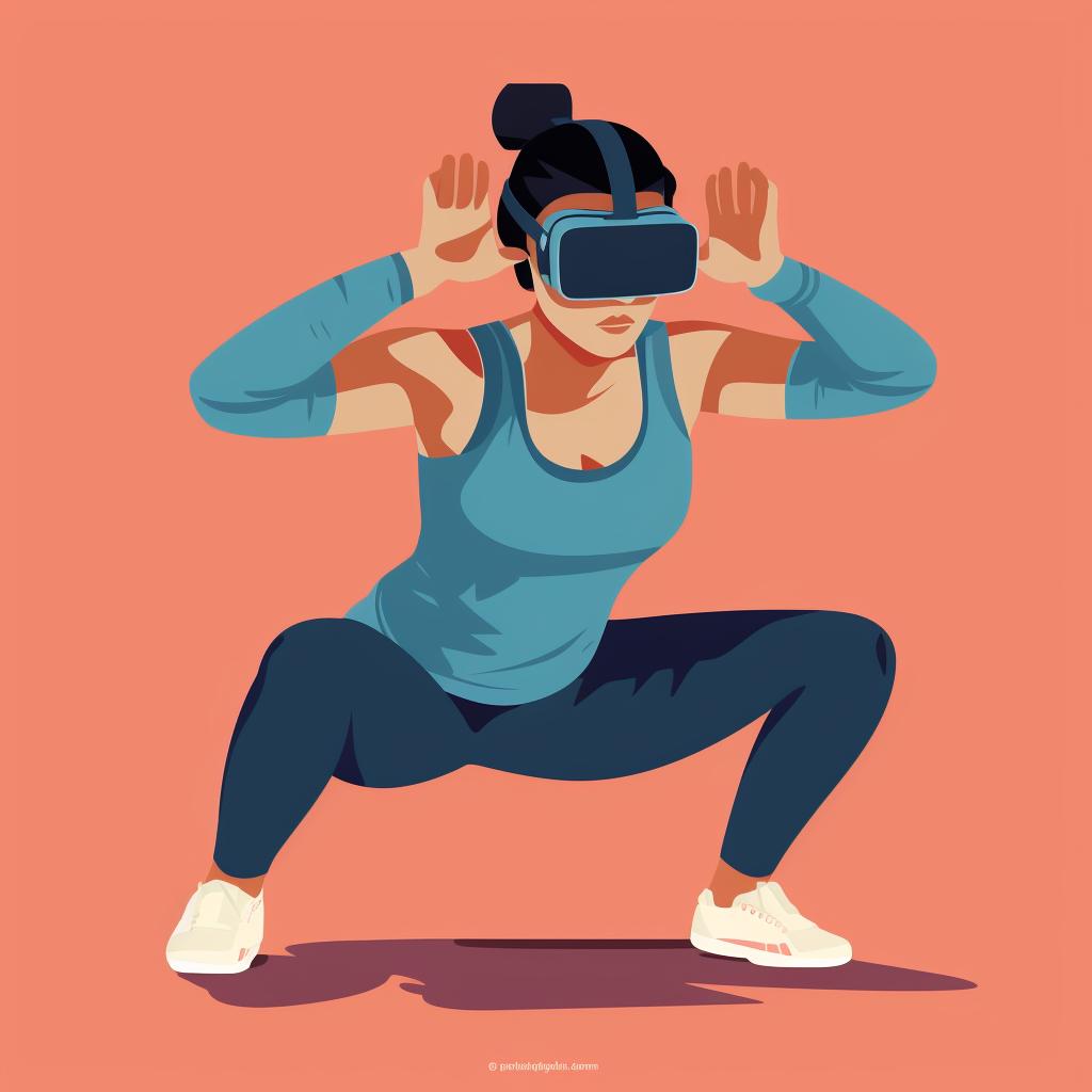 A person doing traditional exercises, like push-ups or squats, next to a VR headset